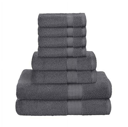 GLAMBURG Ultra Soft 8-Piece Towel Set - 100% Pure Ringspun Cotton, Contains 2 Oversized Bath Towels 27x54, 2 Hand Towels 16x28, 4 Wash Cloths 13x13 - Ideal for Everyday use, Hotel & Spa - Black