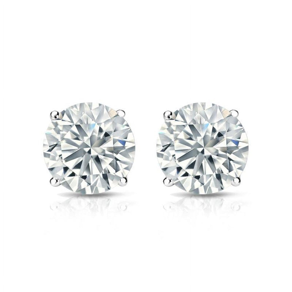 2 Carat Round Moissanite Adult Stud Earrings In 18K White Gold, Female