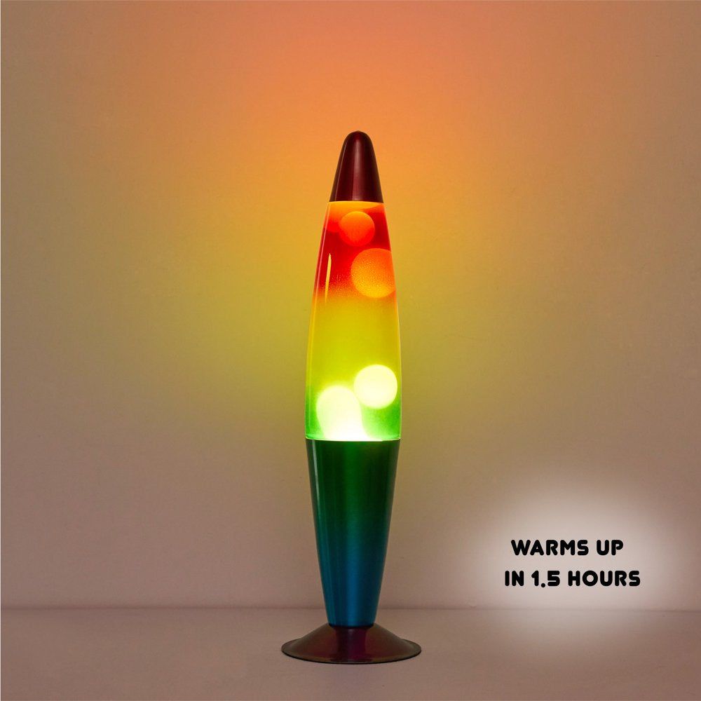 Urban Shop, 16" Rainbow Lava Motion Volcano Lamp, White Wax, Rainbow Painted Metal Base, LED