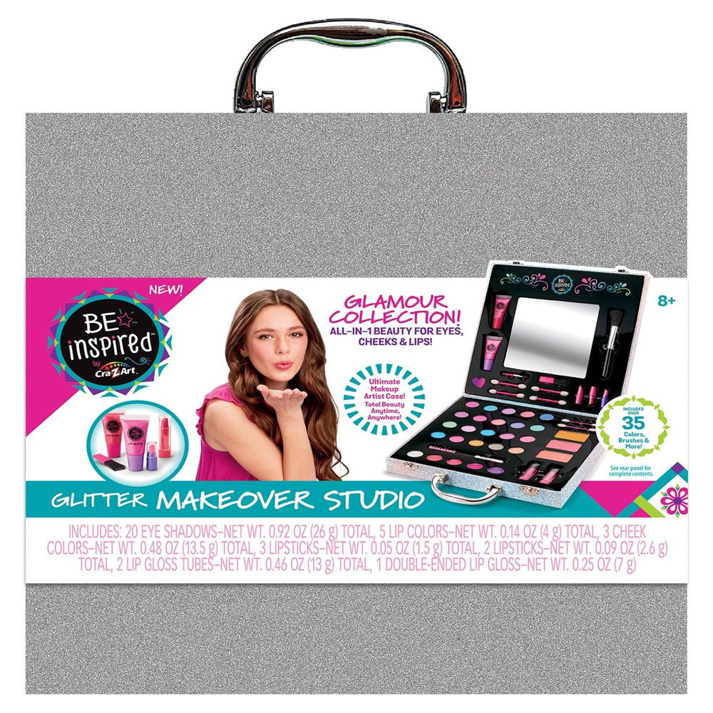 Cra-Z-Art Be Inspired Glitter Makeover Studio with Case, Multicolor Makeup Set, Ages 8 and up