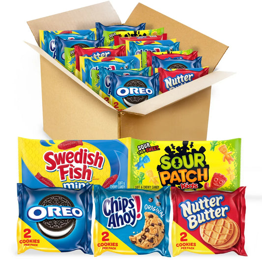 OREO, CHIPS AHOY!, Nutter Butter, SOUR PATCH KIDS & SWEDISH FISH Cookies & Candy Variety Pack, 40 Holiday Snack Packs