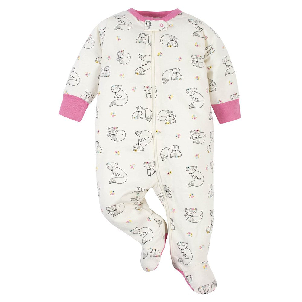 Gerber Girls' Long Sleeve Footed Sleep N' Plays, 3-Pack, Sizes Newborn - 6/9M