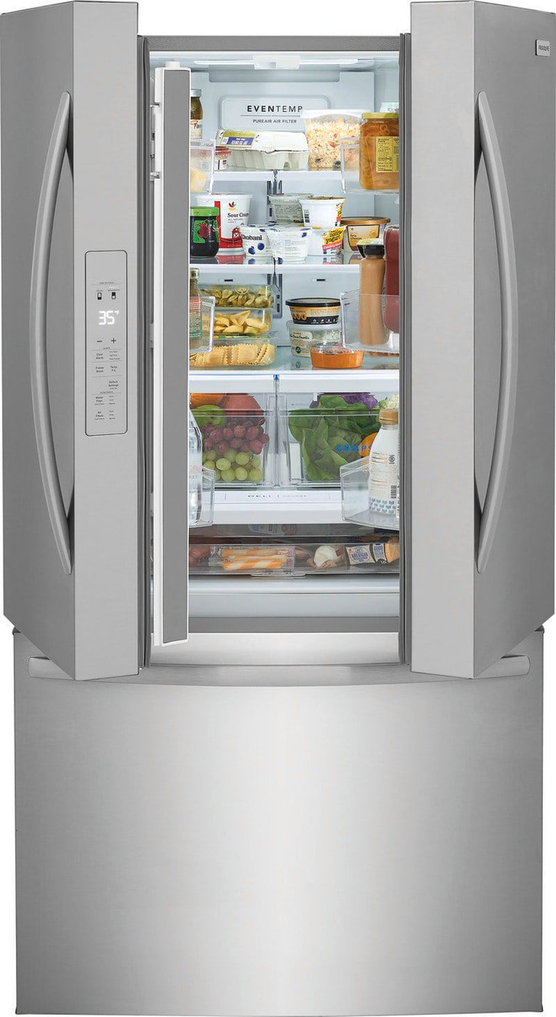 Frigidaire FRFN2823AS 36 inch French Door Refrigerator with 28.8 cu. ft. Capacity LED Lighting Glass Shelves Automatic Defrost Auto Close Freezer Drawer Door Ajar Alarm Ice Maker Energy Star Sabbath M