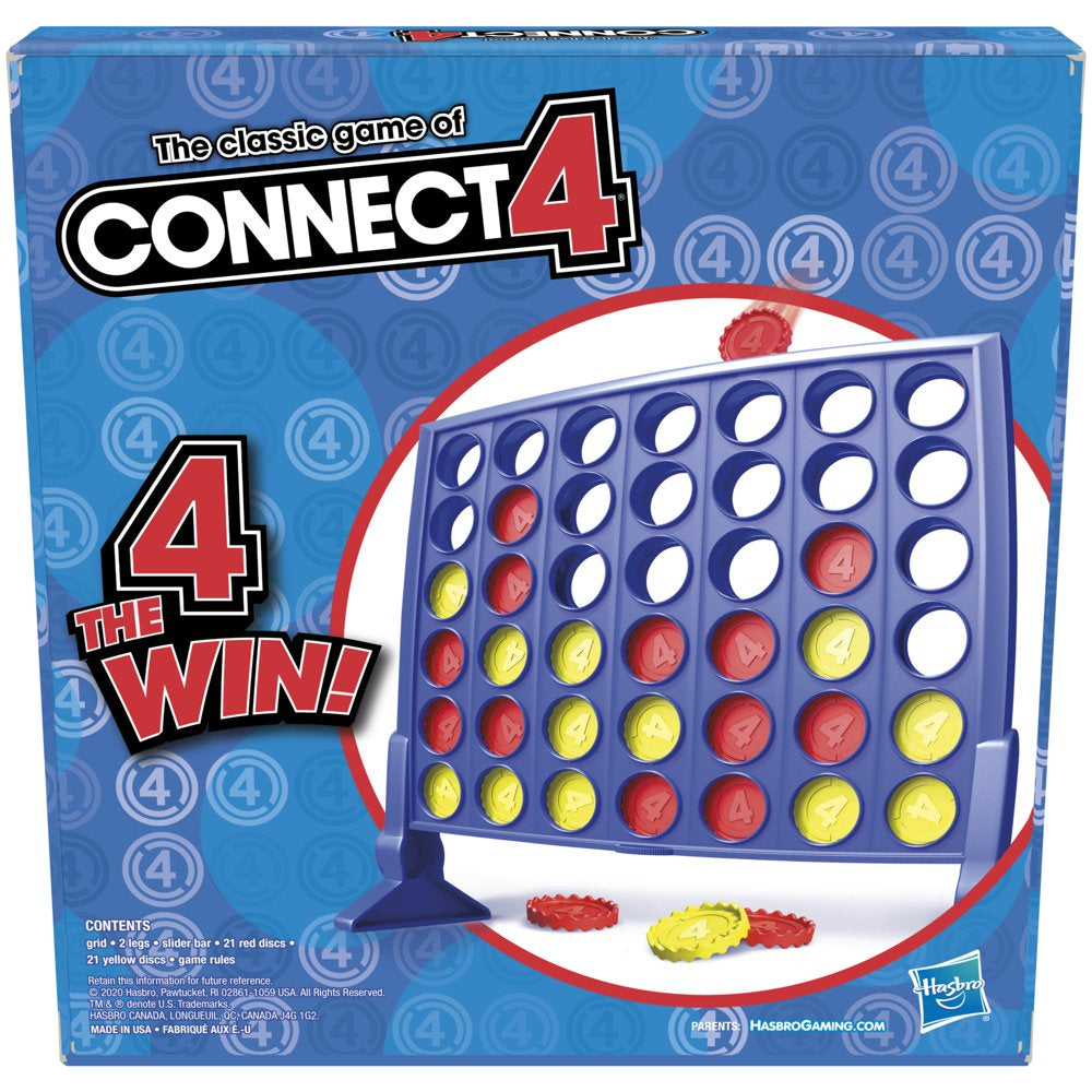 Connect 4 Classic Grid Board Game, 4 in a Row Game for Kids, 2 Player Strategy Board Games, Ages 6+