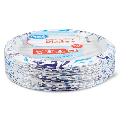 Great Value Everyday Strong, Soak Proof, Microwave Safe, Disposable Paper Plates, 9", Patterned, 200 Count