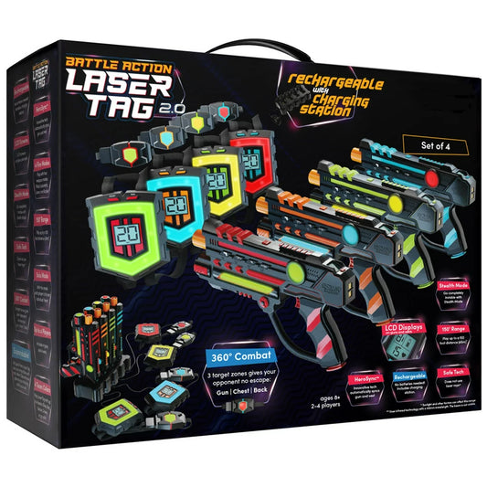 Squad Hero Ultimate Rechargeable Laser Tag 2.0 Set - 4 Infrared Guns & Vests, LCDs, Sensor Sync - Fun for Kids, Teens & Adults - Innovative Gaming Experience