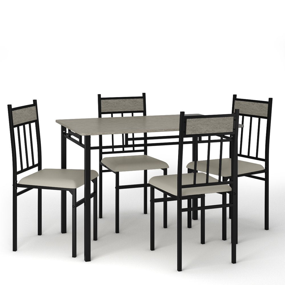 Costway 5 Piece Faux Marble Dining Set Table and 4 Chairs Kitchen Breakfast Furniture Grey