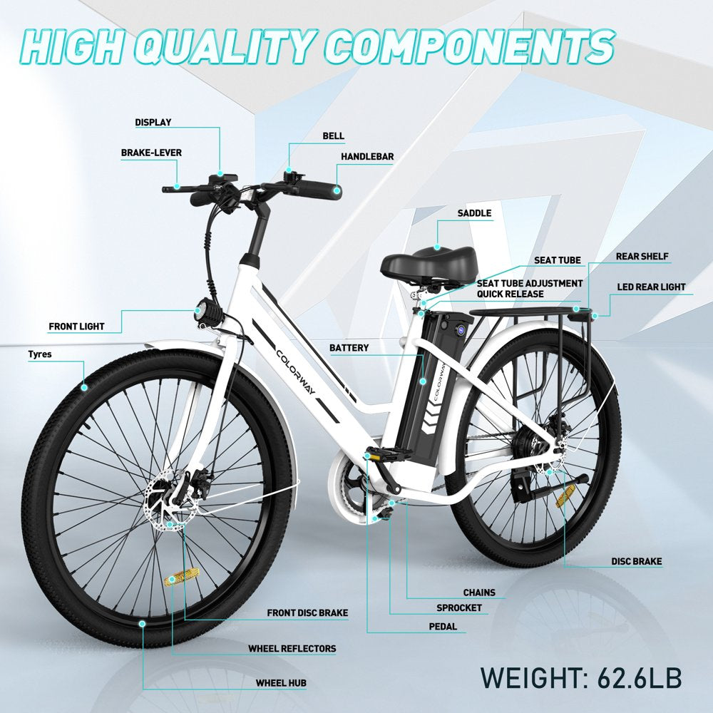 COLORWAY 26" Electric Bike for Woman, 36V 8.4AH Removable Battery E Bike, 500W Powerful Motor, Max.Speed 19.9MPH Electric Bicycle