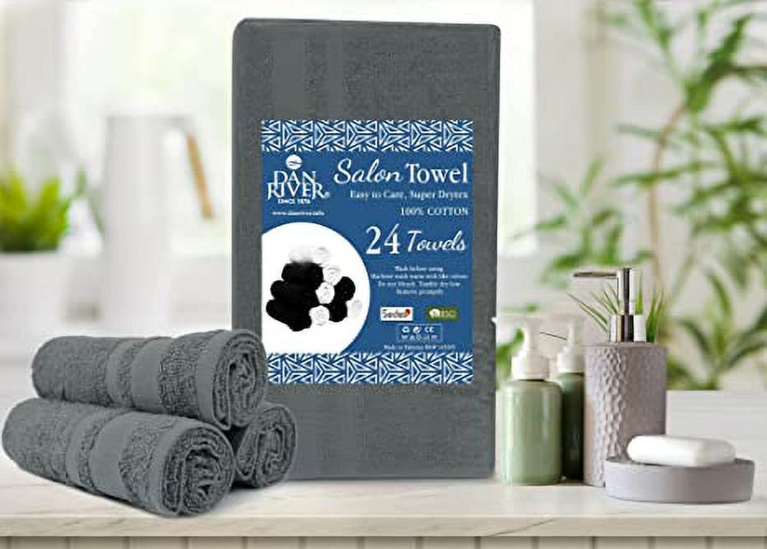 DAN RIVER 100% Cotton Hand Towels Set of 24| Ultra Soft Hand Towels| Bulk Hand Towels| Cotton Salon Towel| Spa Hand Towel| Gym Hand Towel| Absorbent| Gray Hand Towel| Hand Towel 16x26 in| 400 GSM