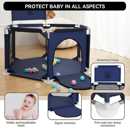 Baby Playpen, Baby Play Yard, Baby Fences Christmas Gifts Space Saving Baby Bodyguard, Blue