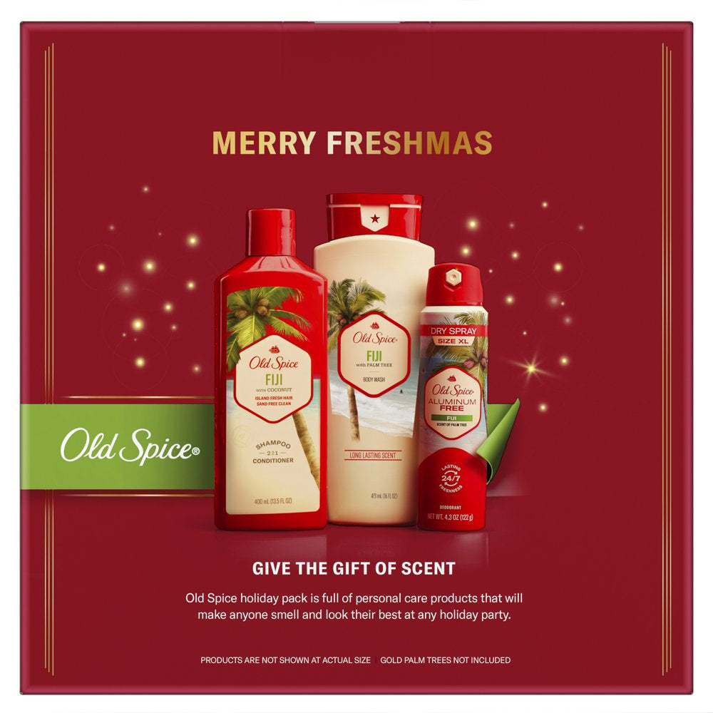 ($50 VALUE) Old Spice Fiji Men's Holiday Gift Pack with 2in1 Shampoo and Conditioner, Body Wash,  and Aluminum Free Spray