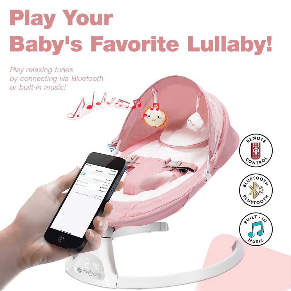 Baby Swing for Infants, Yadala Bluetooth Rocker, Newborn Electric Auto Swing with 5 Gears & Time Set & Music, Pink