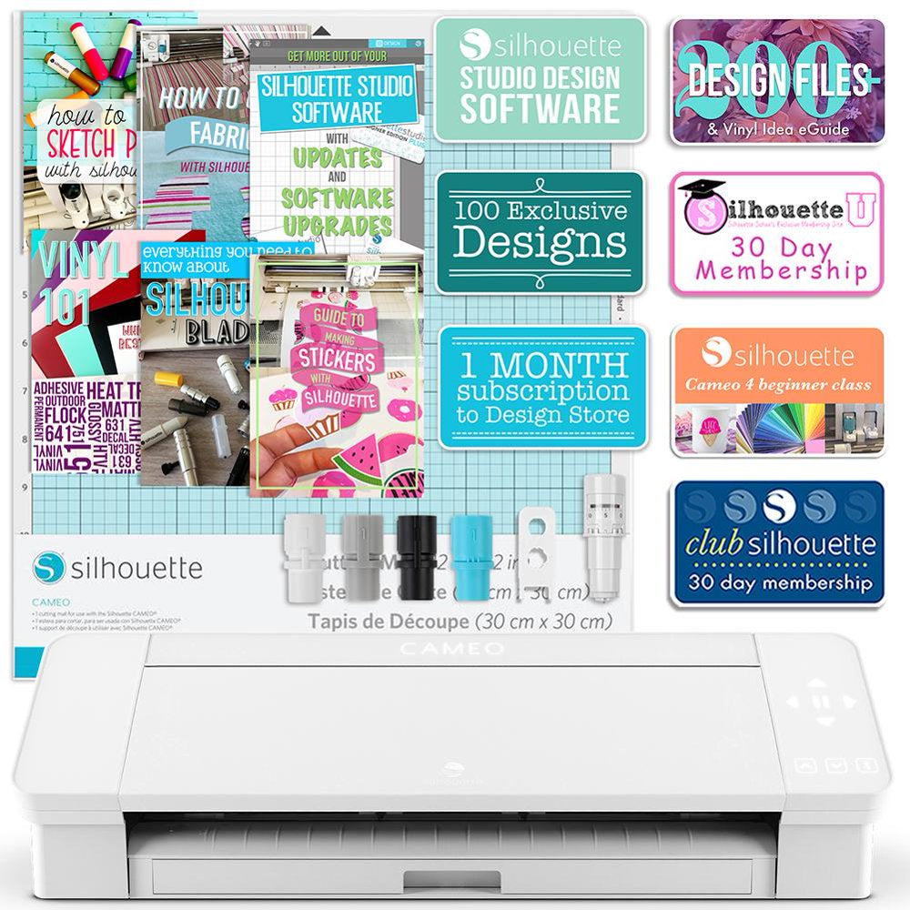 Silhouette White Cameo 4 with 38 Oracal Sheets, Siser HTV, Guides, 24 Pens