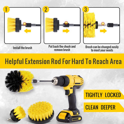 5 Pack Drill Brush Attachments Set Power Scrubber Cleaning Brush Bathroom Scrub Brushes Corners Cleaning Brush kit with Extend Long Attachment for Grout, Floor, Tub, Shower, Tile, Kitchen