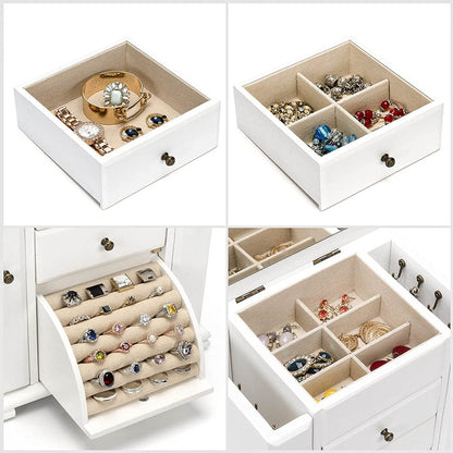 Sfugno Jewelry Box for Women, Rustic Wooden Jewelry Boxes & Organizers with Mirror, 4 Layer Jewelry Organizer Box Display for Rings Earrings Necklaces Bracelets