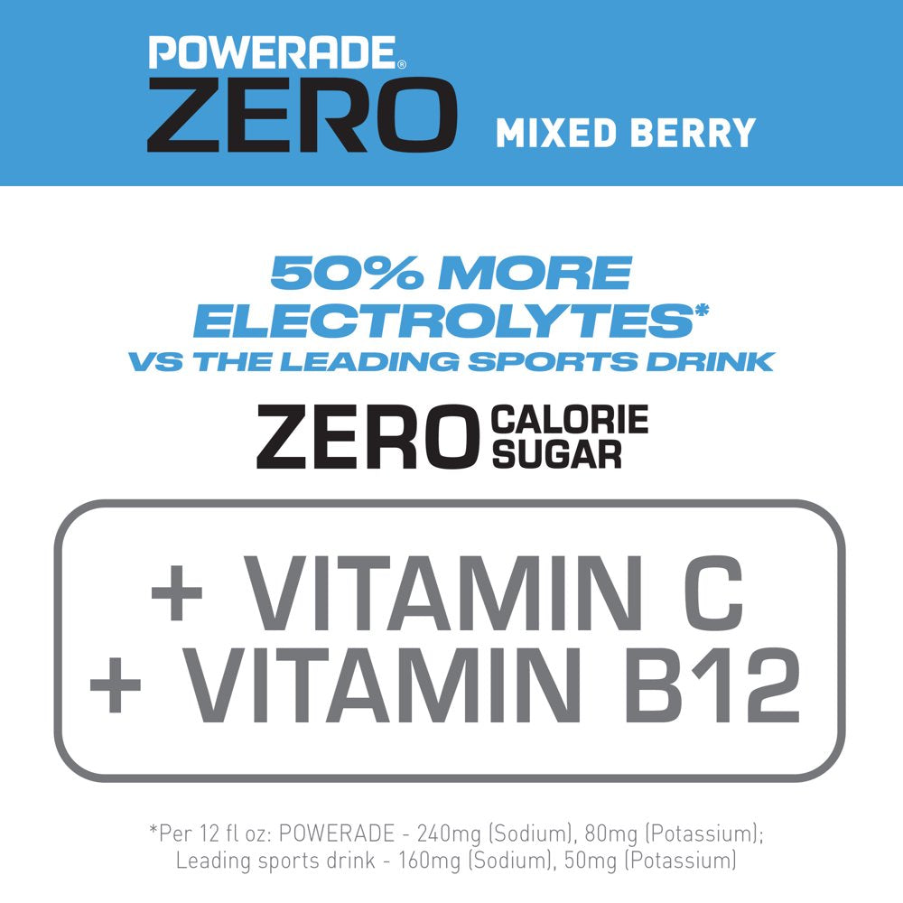 POWERADE Electrolyte Enhanced Zero Sugar Mixed Berry Sport Drink, 28 Fl Oz, Bottle