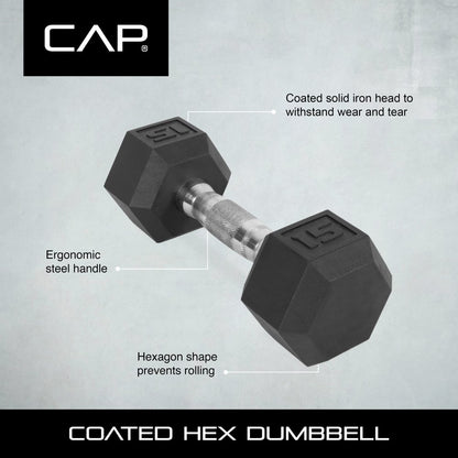 Barbell, 10lb Coated Rubber Hex Dumbbell, Pair