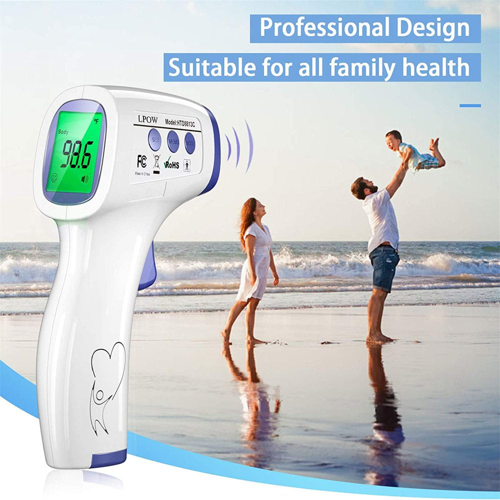 LPOW Infrared Digital Body Thermometer, 3 Colors Backlight, 50 Memories Recall,  All Ages