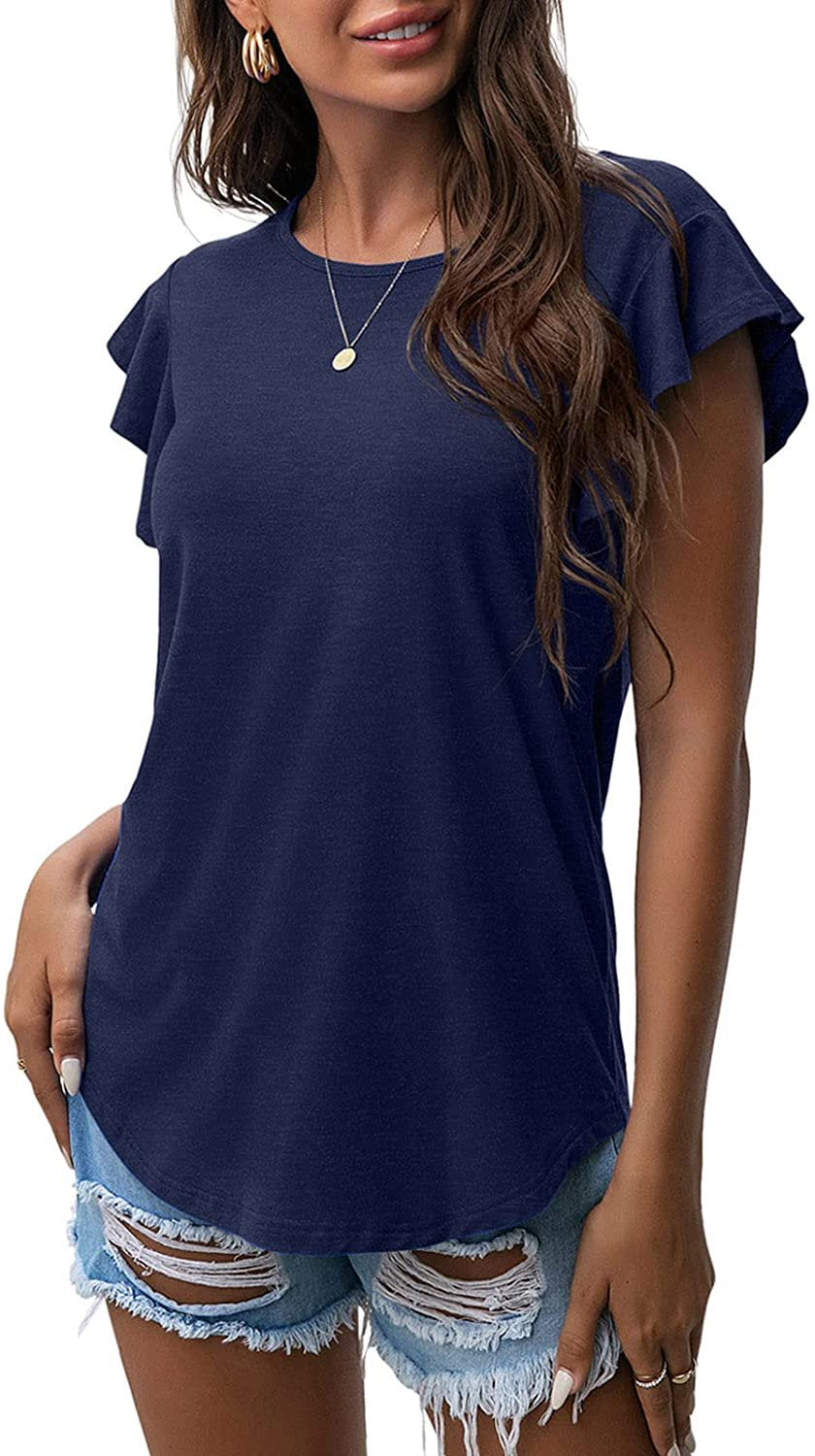 JWD Summer Ruffle Short Sleeve Knit Tunic Tops Shirts Tank Tee Blouse