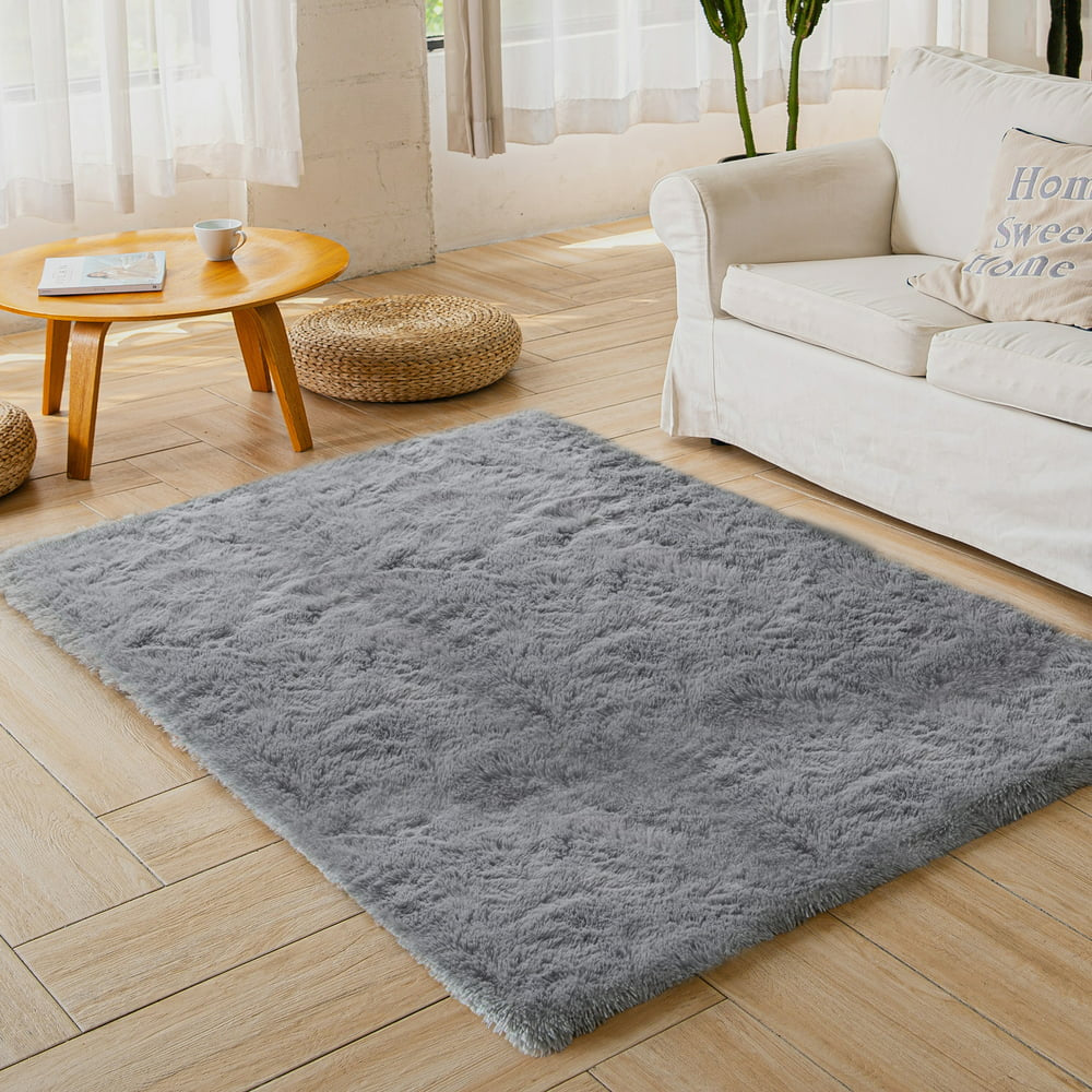 Nefoso Shag Light Gray Area Rug, 8' x 10' Soft Fluffy Area Rugs for Living Room Bedroom Kids Room Decor Carpet, Light Gray