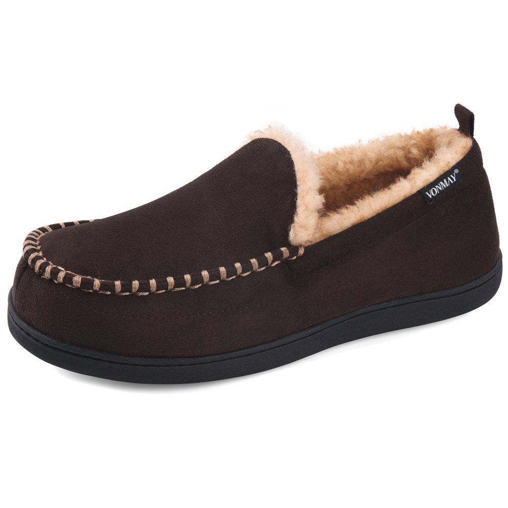 VONMAY Men's Moccasin Slippers Fuzzy Indoor Outdoor House Shoes