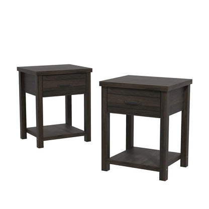 Hillsdale Lancaster Farmhouse 1 Drawer Nightstand, Set of 2, Dark Espresso