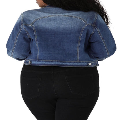  Women's Plus Size Jean Button Outfits Fashion Cropped Denim Jackets