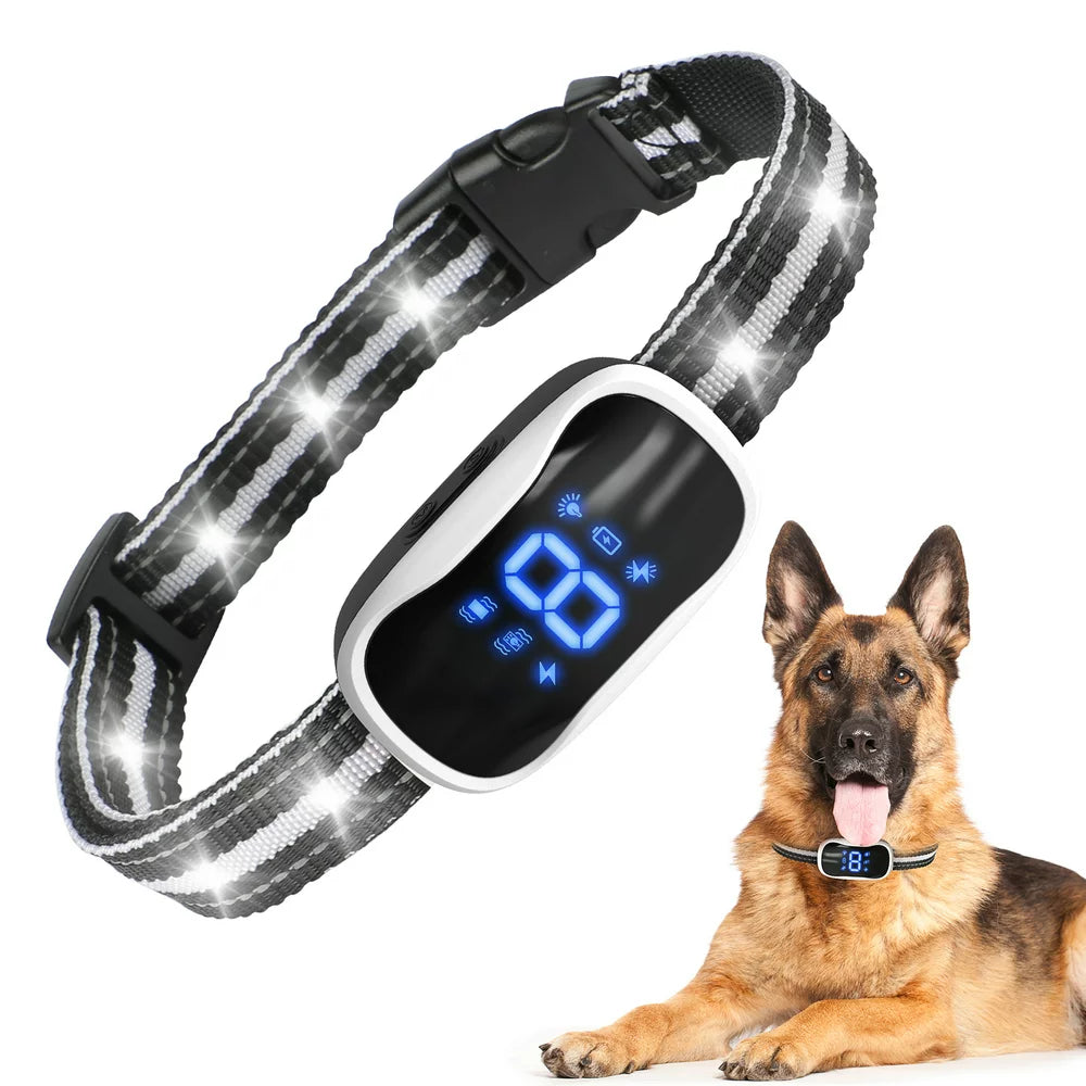 Dog Bark Collar - Anti Barking Collar with LED Light, Beep, Vibration & Safe Shock, White