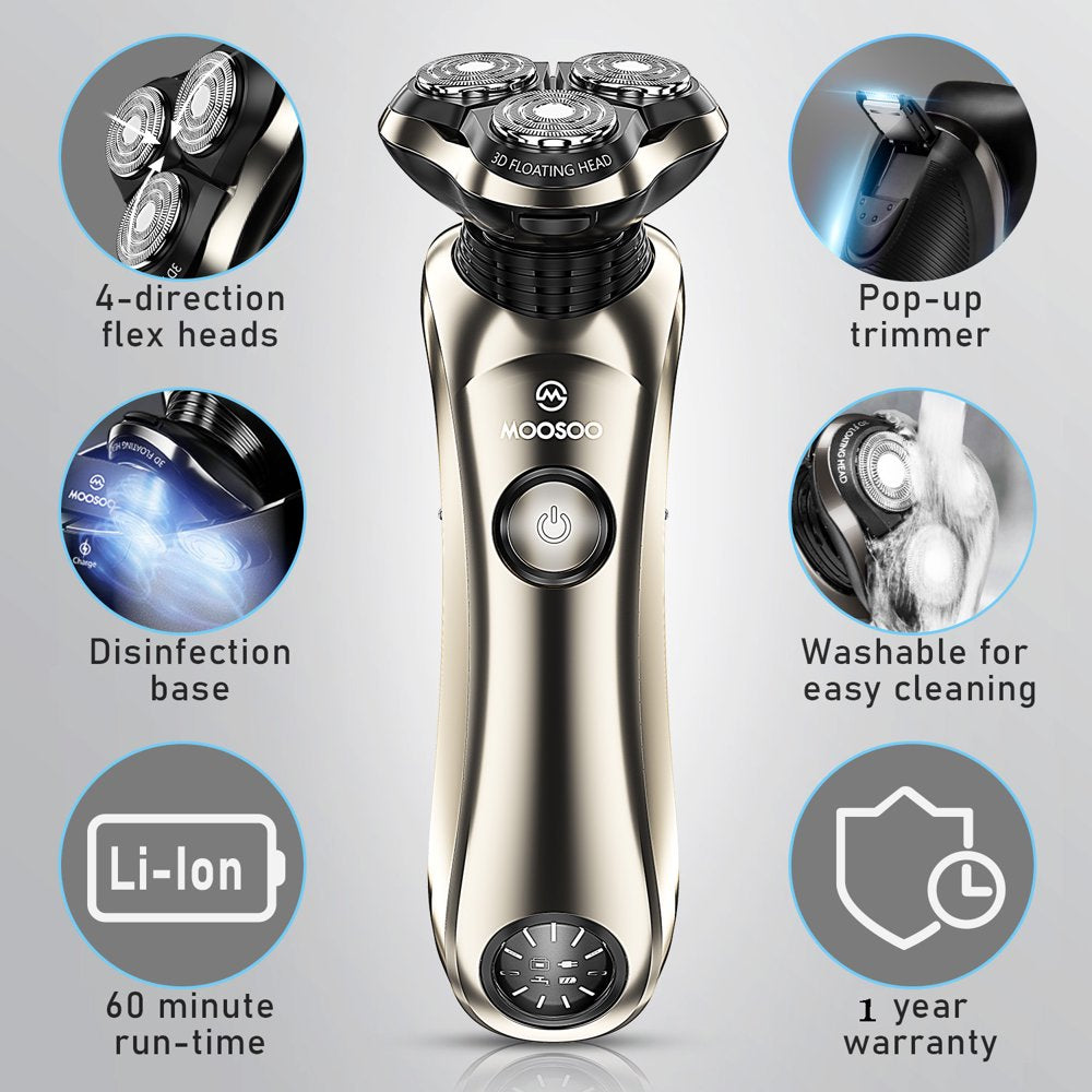 Moosoo Electric Shaver with Clean Station Wet Dry Waterproof Razors for Men