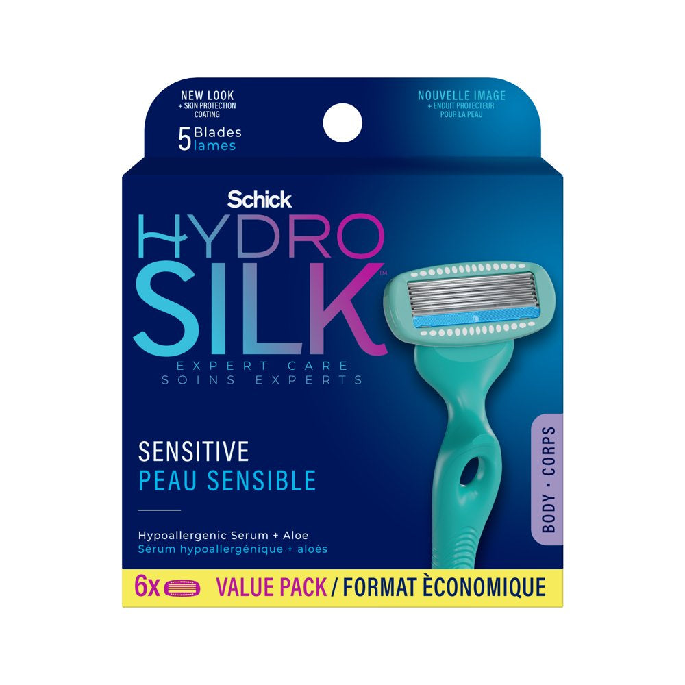 Schick Hydro Silk 5-Blade Sensitive Care Women's Razor Refills, 4 Ct, Hydrates & Protects From From Irritation, Hypoallergenic Formula