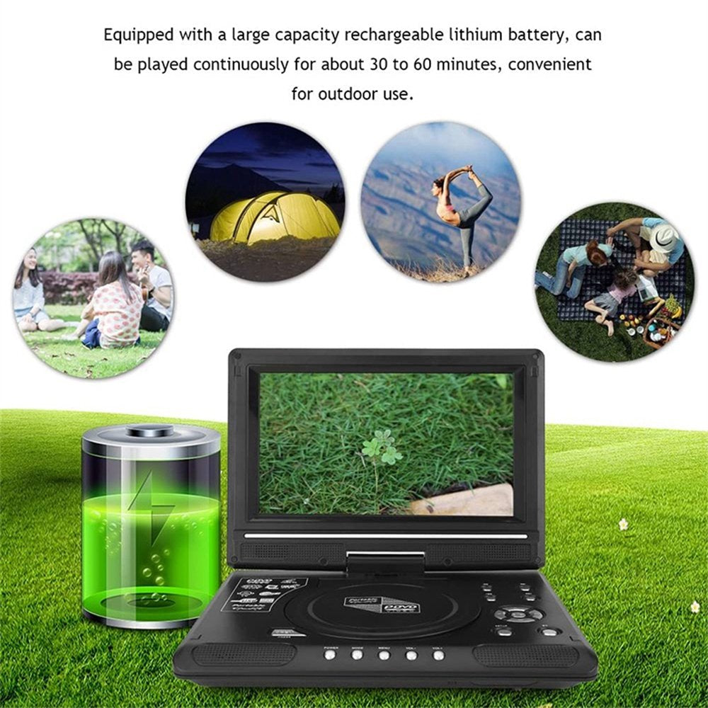 iFanze 9.8" Portable DVD Player with 8.5" HD Swivel Screen, Rechargeable Personal DVD Player with Remote, Support FM Radio, Game Function, Black