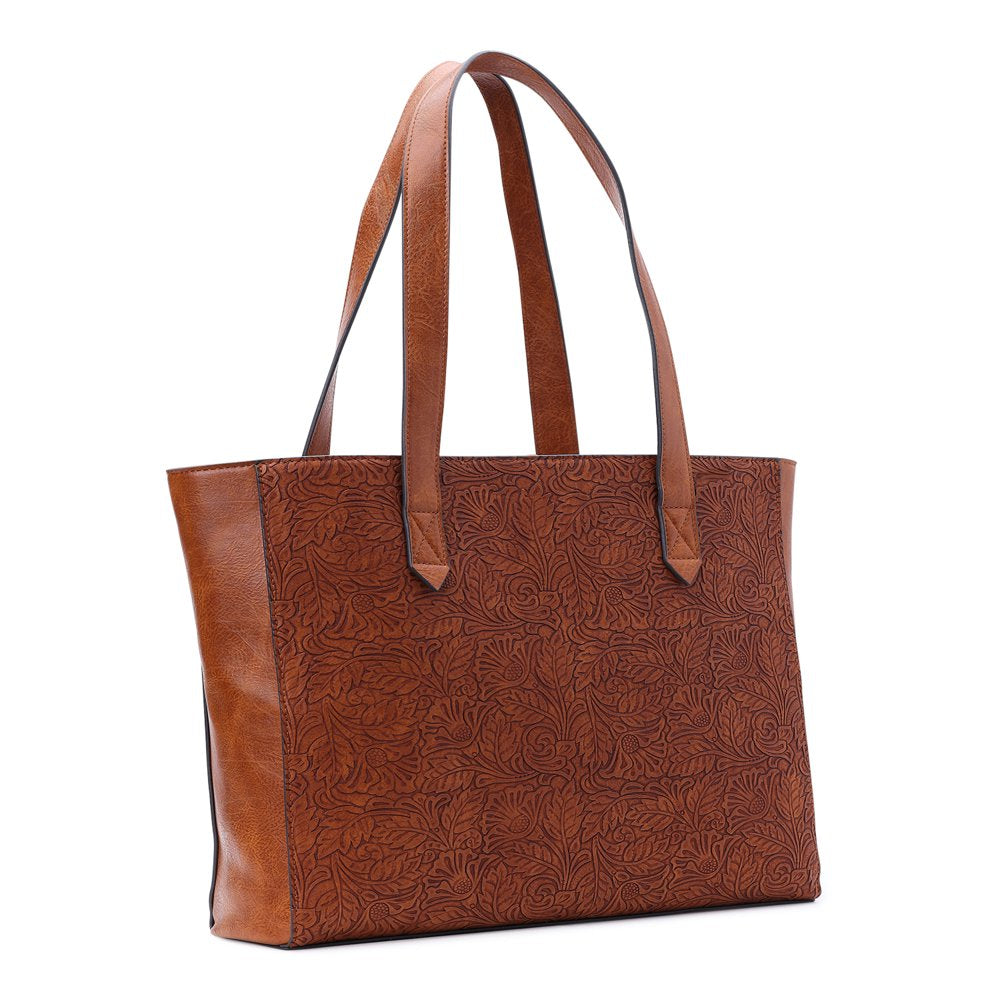  Tooled Faux Leather Medium Tote Bag