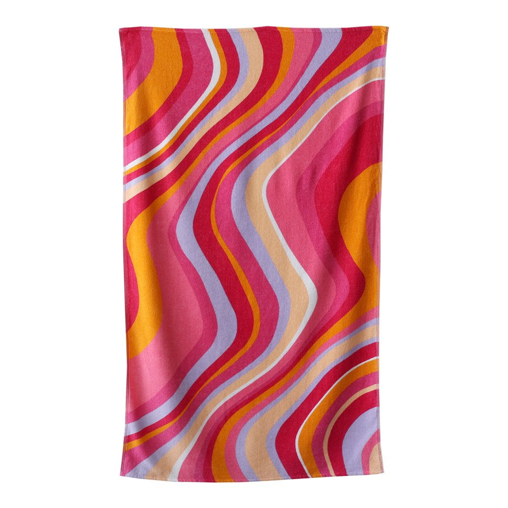 Mainstays Velour Beach Towel, Blue Wavy, Multi-Color , 28X60