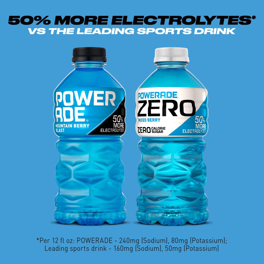 POWERADE Electrolyte Enhanced Zero Sugar Mixed Berry Sport Drink, 28 Fl Oz, Bottle