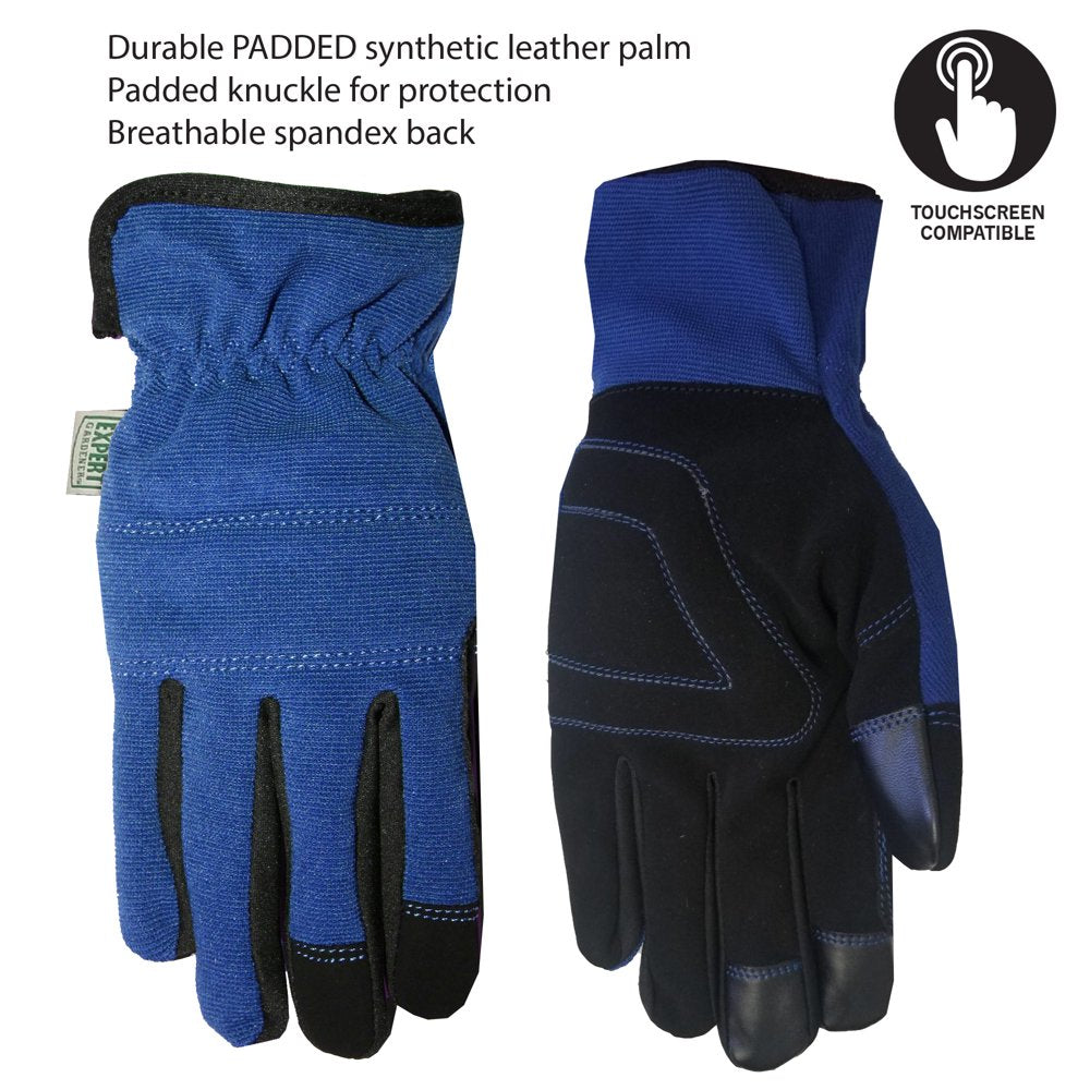 Expert Gardener Adult Unisex Large Synthetic Leather Gloves, Blue & Gray 2 Pack