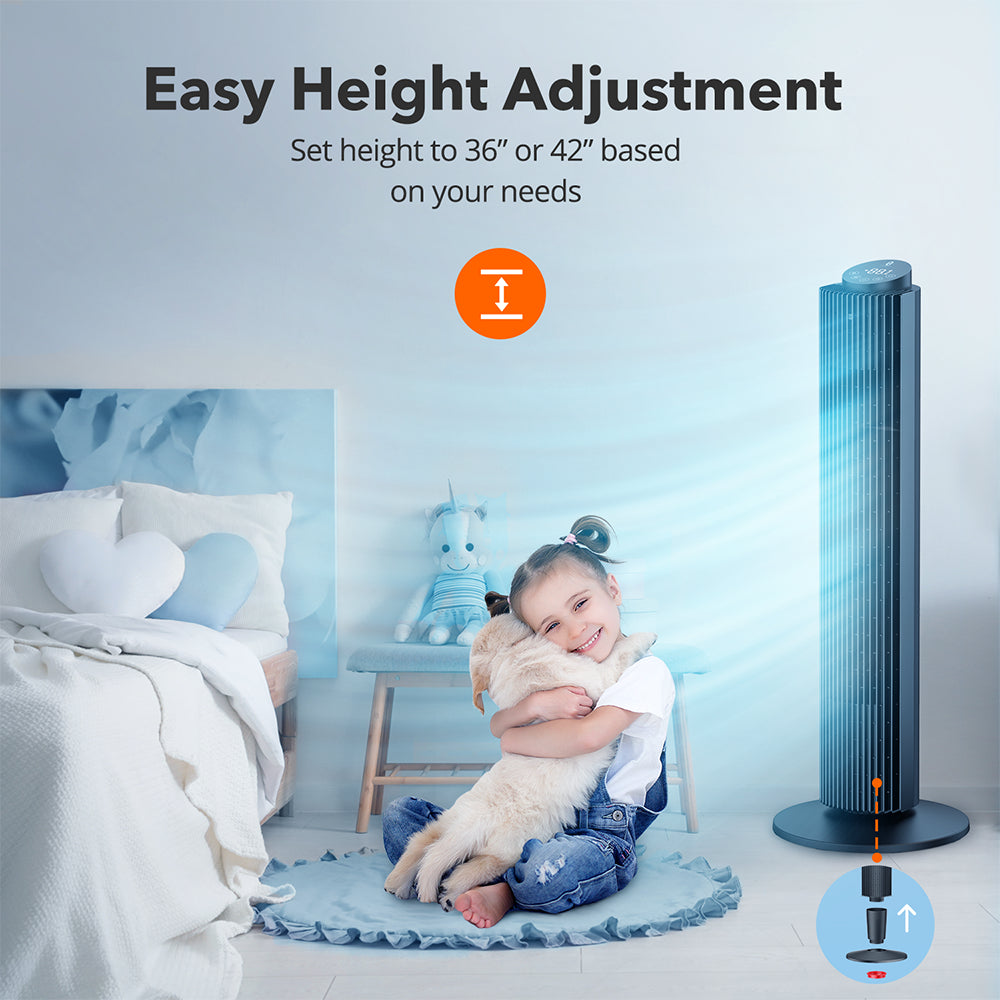 Taotronics Tower Fan, 42” Adjustable Height, 5 Speeds 3 Modes, 35Db Quiet, 90° Oscillating Cooling Fan with Remote, Sleep Mode, 12H Timer for Home and Office