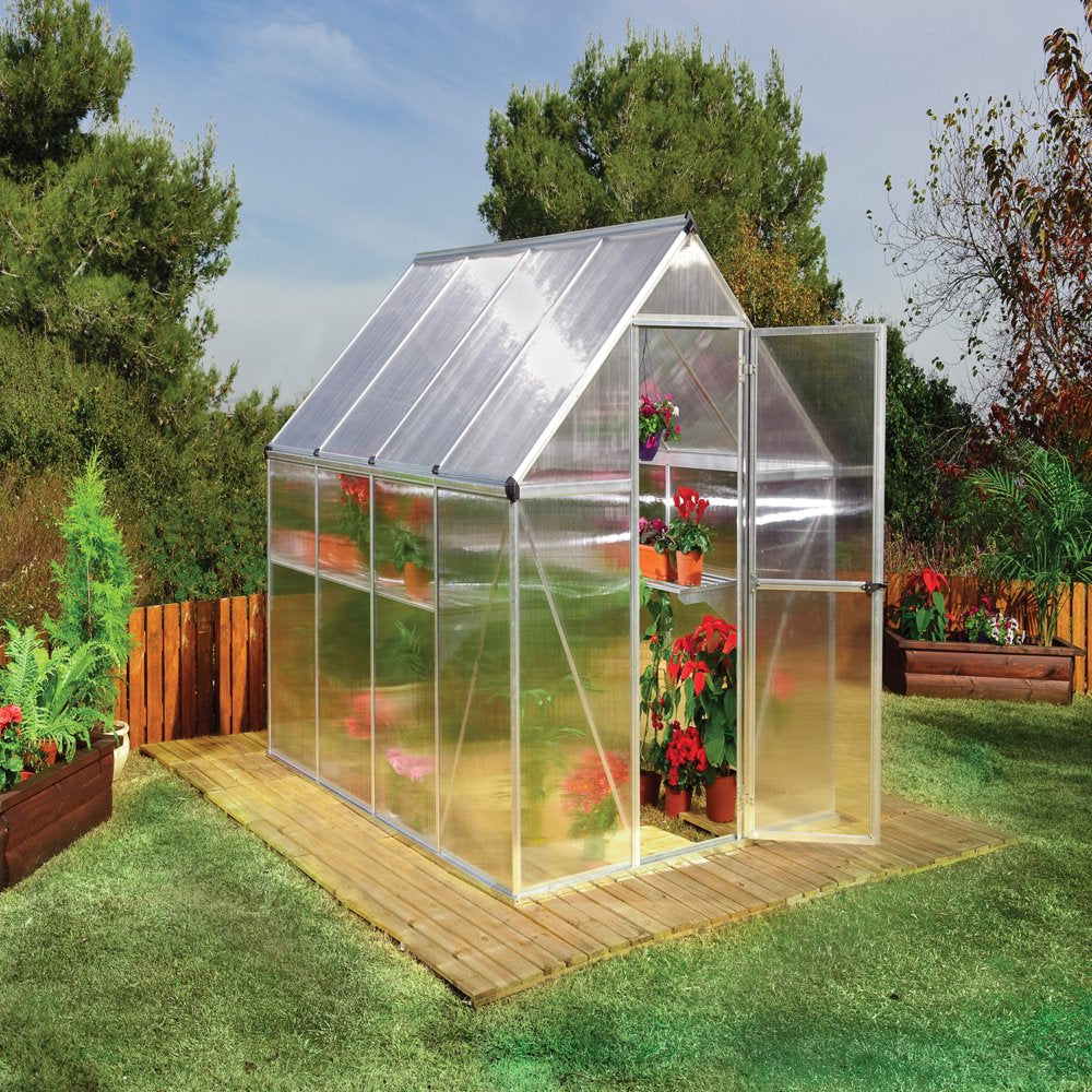 Palram - Canopia Mythos 6' x 8' Polycarbonate/Aluminum Walk-In Greenhouse – Silver - with Roof Vent