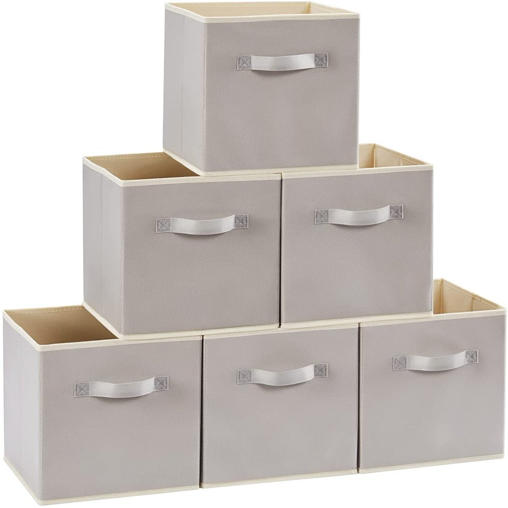 Collapsible Storage Cubes 11 Inch Foldable Fabric Bins Multi-Color, Set of 6, Grey