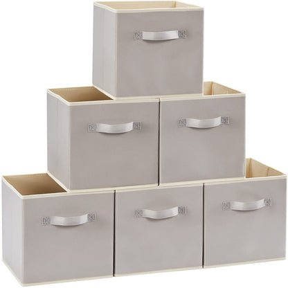 Collapsible Storage Cubes 11 Inch Foldable Fabric Bins Multi-Color, Set of 6, Grey