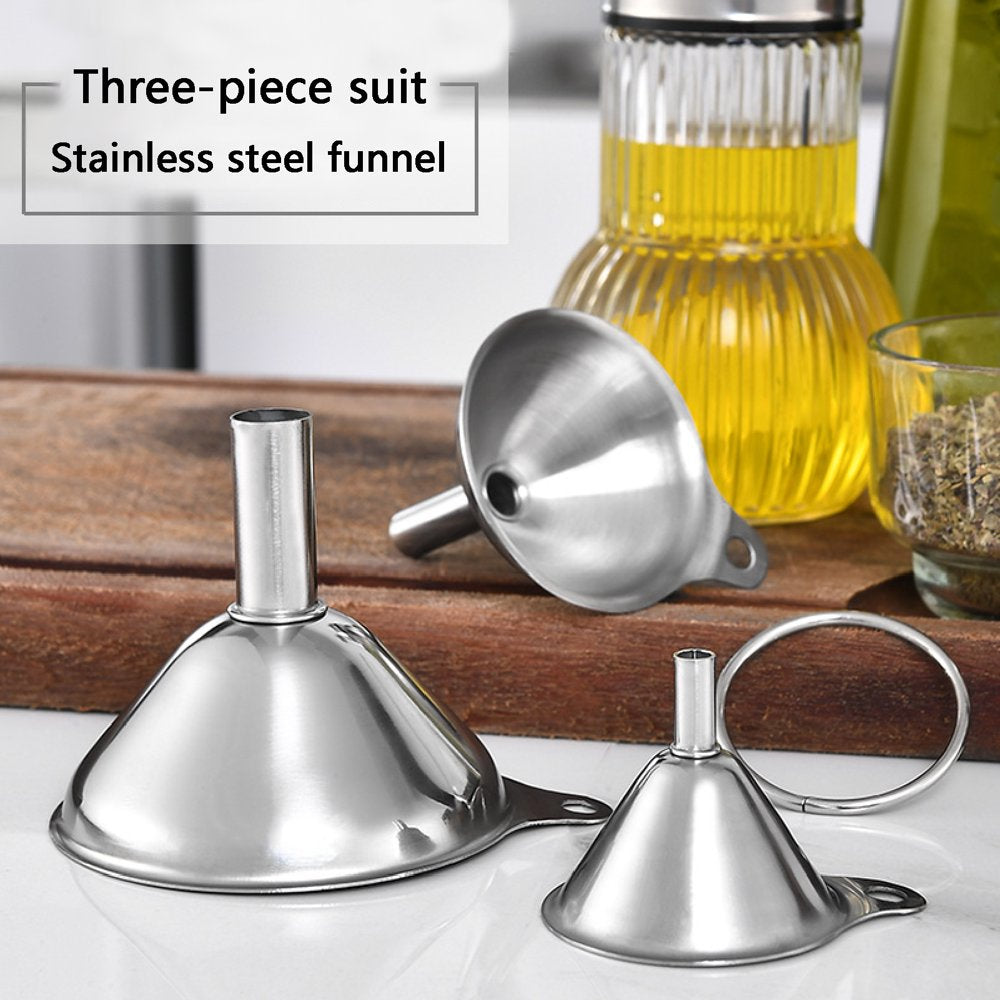 Aoliandatong 3 Pack Metal Stainless Steel Funnel, Large Small Funnel Set of 3,Food Grade Mini Funnels for Kitchen Use Filling Bottles Flask Cooking