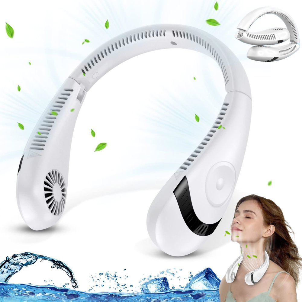 Doosl Portable Bladeless Neck Fan, 5000Mah Rechargeable Hands-Free Personal Cooling Fan with 3 Speeds, Foldable Neck Air Conditioner Wearable Fan for Outdoor Sports Travel, White