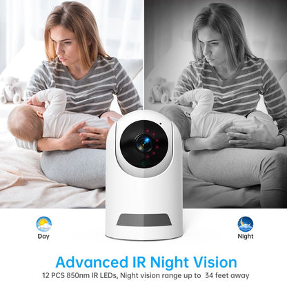 Baby Monitor, 360° Wireless 5G Nanny Cam with Safety Alerts, 4MP HD Wifi Camera for Human & Pet Detection, Home Security Camera with Two-Way Audio, Motion Tracking, IR Night Vision, Sleep Tracking