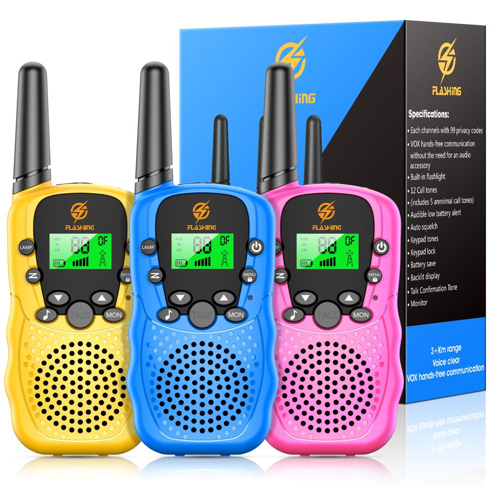 Kids Walkie Talkies 3 Packs, 2 Way Radio, 3 KM Long Range, Clear Sound 22 Channels Toy for Boys Girls 3-12 Years Old Best Gift