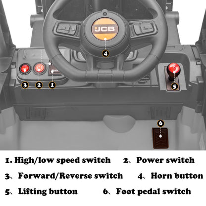 Licensed JCB 12V Powered Ride on Car to Forklift, Toddler Ride on Toy with Lifting Pallet, Remote Control, Trunk, 4 Wheels Electric Construction Vehicle for Kids 3-8 Years Old, Yellow