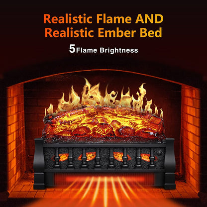 Auseo Electric Fireplace Log Set Heater 21IN, Remote Control, Flame Brightness Adjustable, Realistic Ember Bed