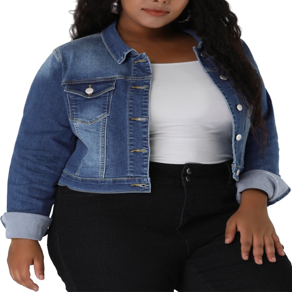  Women's Plus Size Jean Button Outfits Fashion Cropped Denim Jackets