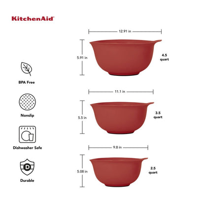 KitchenAid 21PC Plastic with Non-Skid Bottom Mixing Bowl and Measuring Set Red