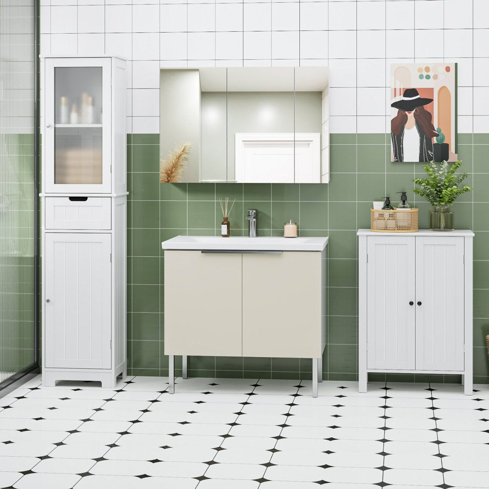 Homfa Bathroom Storage Cabinet, White Linen Cabinet, Narrow Tall Cabinet Storage Tower with Door and Drawer