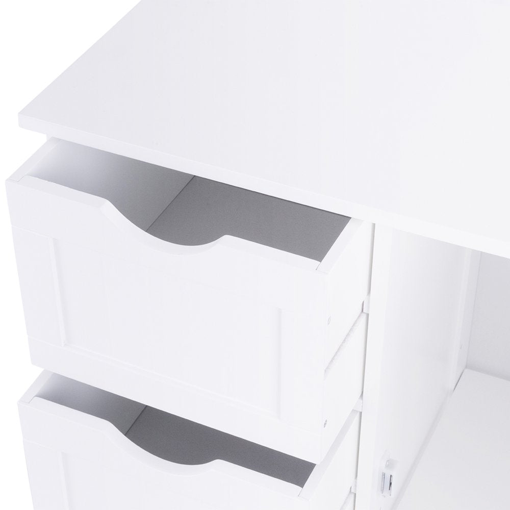 Costway Wooden 4 Drawer Bathroom Cabinet Storage Cupboard 2 Shelves Free Standing White