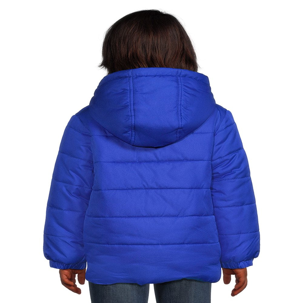 Weather Tamer Boys Hooded Long Sleeve Chest Stripe Winter Puffer Coat, Sizes 4-16